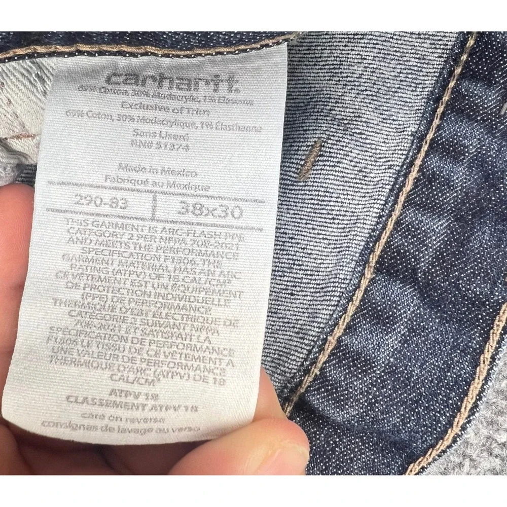 Carhartt Flame Resistant Carpenter Jeans Mens 38x30 Blue CAT2 290-83 Dark Wash